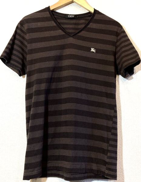 BURBERRY BLACK LABEL!Tシャツ!ワンポイント!ボーダー!廃番ライン!日本製!バーバリー!ブラックレーベル!定価1万円!ブラウン!茶