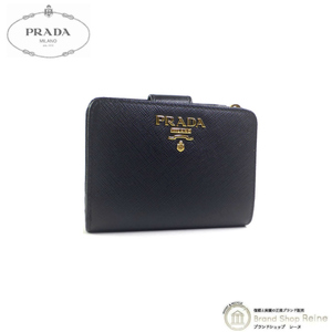 プラダ （PRADA） サフィアーノ メタル レタリングロゴ コンパクト 二つ折り 財布 1ML018 NERO×GO金具（新品同様）中古