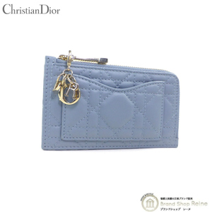クリスチャンディオール （Christian Dior） LADY DIOR コンパクト カードホルダー コインケース S0965ONMJ ブルー（新品同様）中古