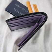 ETTINGERエッティンガー【ST141】レザー二つ折り財布ウォレット黒ブラック紫パープル_画像9