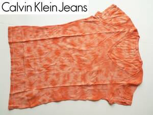  new goods unused Calvin Klein Jeans [ Calvin Klein jeans ]* orange aperture stop dyeing V neck T-shirt M corresponding 