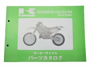 KDX250R パーツリスト KDX250-D1 D2 D3 D4 カワサキ 正規 中古 バイク 整備書 D1 D2 D3 D4 DX250D-000～015 車検 パーツカタログ