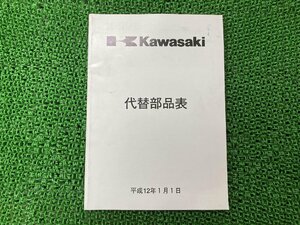 ・代替部品 パーツリスト カワサキ 正規 中古 バイク 整備書 二輪・ATV・U V・ウォータークラフト カラーコード一覧表記載 2000年発行