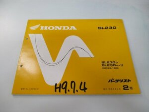 SL230 パーツリスト 2版 ホンダ 正規 中古 バイク 整備書 MD33-100 Ud 車検 パーツカタログ 整備書