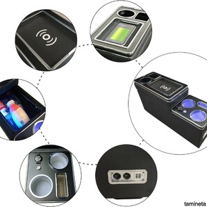 e-POWER向けコンソールボックス ブラック 収納 装着簡単 LEDライト Qi対応 日産 セレナ 車 スマホ USB ワイヤレス 充電 多機能ツール カー