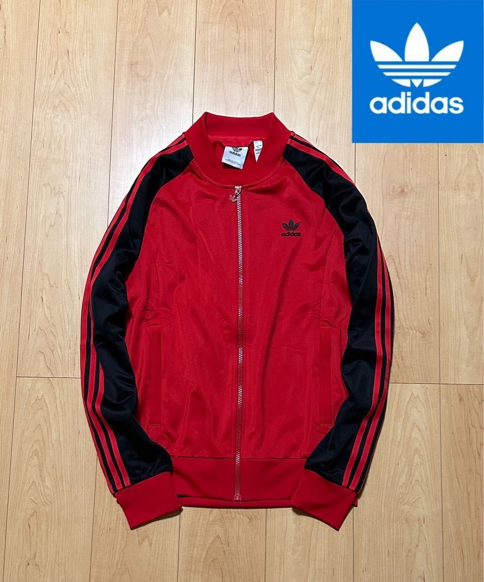 adidas トラックジャケット グレー×レッド 大きめ 太アームadidas
