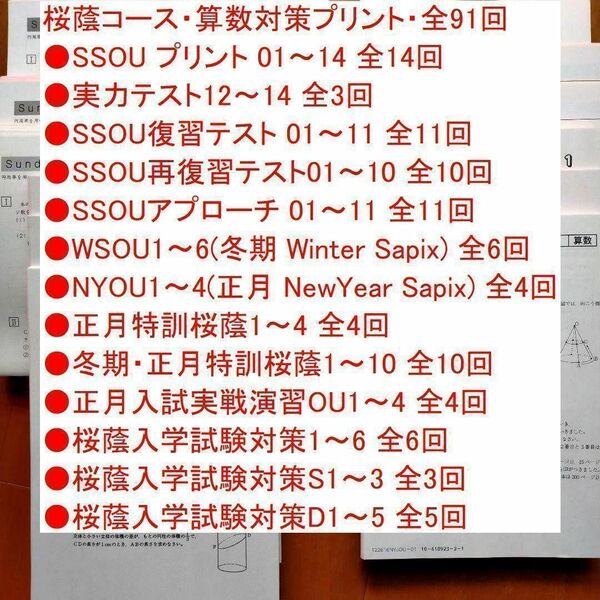 サピックス SAPIX 難関校 SS特訓 桜蔭コース 小6＊算数 対策プリント 2022年 冬期・正月特訓 桜蔭中学校入学試験対策