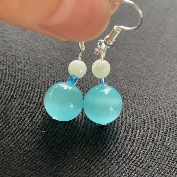 ピアス ブルーキャッツアイピアス 天然石 ピアス ブルーキャッツアイ