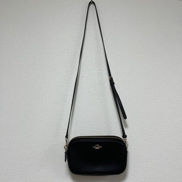 coach ショルダーバッグ ブラック ゴールド ダブルファスナー レザー
