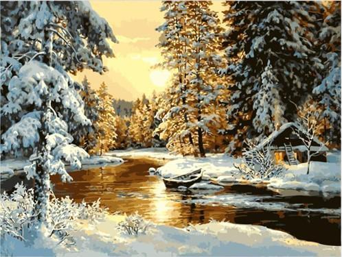 ♪Organized♪Picture by numbers♪Paint by numbers♪Coloring book♪Kit♪Canvas♪Landscape painting♪Winter scenery♪40cmX50cm♪Oil painting style♪Wooden frame included♪, Artwork, Painting, others