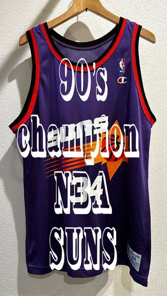 希少90‘s champion NBA game shirt NBAユニフォーム　size44 フェニックスサンズ　バークレー34 USA製　古着　バスケットボール
