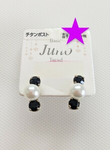 新品未使用　Juno パールビーズ　ブラックアクリルビーズ　チタンポスト　スタッドピアス