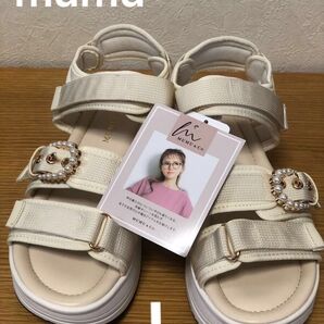 【新品】mumu しまむら パール 厚底 サンダル 淡白 アイボリー L