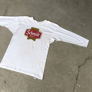 ビンテージ　80s　ラッセル　Schmidt ビール　企業　フットボールT　ロンT　USA製　230706