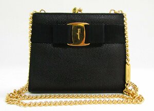  Ferragamo vala diagonal .. chain shoulder bag pochette 22-3054 lady's black 