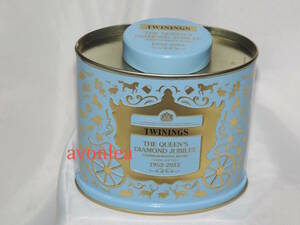 空き缶 TWININGS トワイニング エリザベス女王 即位60周年記念 ダイヤモンドジュビリー 紅茶缶 ブルー 限定品(UK/英国紅茶/デザイン缶/青