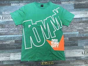 〈送料280円〉TOMMY トミー メンズ ロゴ ニューヨークシティ 文字プリント 半袖Tシャツ L 緑