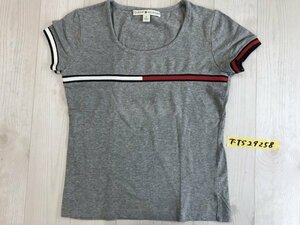 〈送料280円〉TOMMY HILFIGER トミーヒルフィガー レディース リブライン 半袖Tシャツ 2 杢グレー赤紺