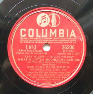 ◆ BILLIE HOLIDAY - TEDDY WILSON / What A Little Moonlight Can Do / If You Were Mine ◆ Columbia 36206 (78rpm SP) ◆ V