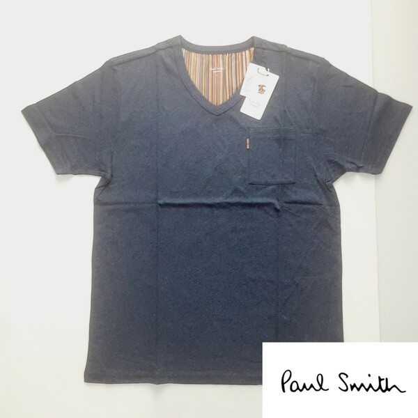 新品 ポールスミス 　Paul Smith　半袖Tシャツ L マルチストライプ Vネック ラウンジウェア ブルー