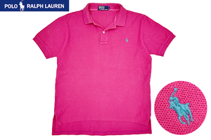 Y-6268★送料無料★Polo by Ralph Lauren ポロ ラルフローレン★正規品 濃いピンク ポニーロゴ刺繍 鹿の子 半袖 ポロシャツ Ｌ