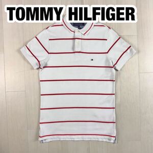 TOMMY HILFIGER トミーヒルフィガー 半袖 ポロシャツ S ホワイト レッド ボーダー