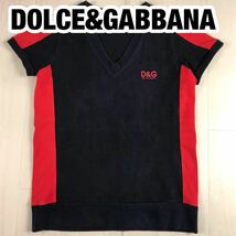 DOLCE&GABBANA ドルチェアンドガッバーナ 半袖 Tシャツ ブラック×レッド 切り返し シールプリント_画像1