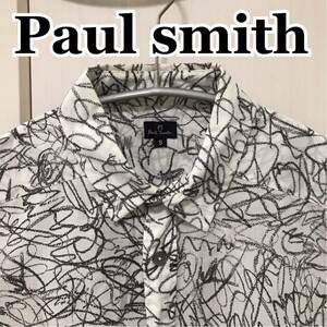 ポールスミス Paul smith 総柄シャツ　落書き調　アートヨーロピアン　モノトーン　Sサイズ　長袖シャツ