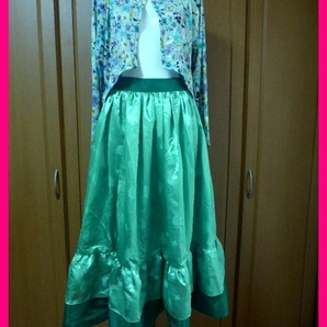 送料無料★社交ダンス トップス+スカートセット グリーン 多色花柄/シルバースタッズカーディガン ジャガード花柄ロングスカート