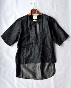 ●Nicholas Daley (ニコラスデイリー)Front Slit Shirt フロントスリットシャツ アイリッシュリネンコットン プルオーバー 2018SS 38 M