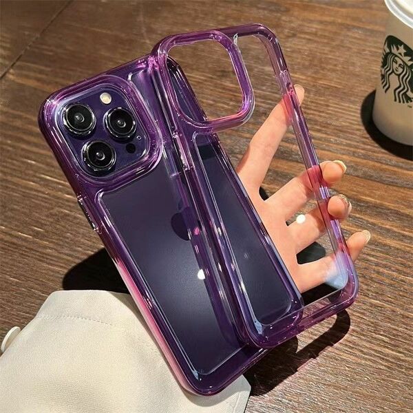 iPhone13 ケース クリア 紫 パープル 耐衝撃 シンプル　おしゃれ　韓国