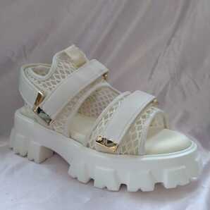 新品【S】EVOL ダブルベルト プラットフォーム スポーツサンダル イーボル クリーム 厚底