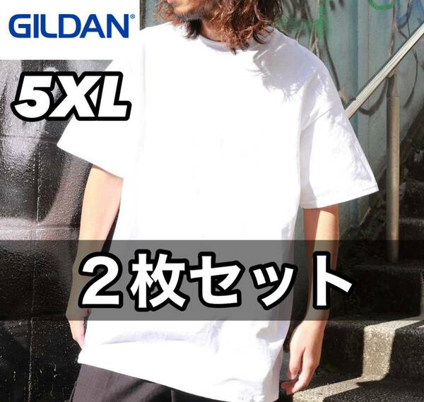 【新品未使用】ギルダン 6oz ウルトラコットン 無地 半袖Tシャツ 白 ホワイト ２枚セット 5XL ビッグサイズ GILDAN クルーネック 希少