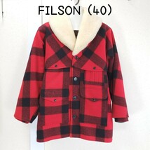 美品◆USA製 FILSON フィルソン パッカーコート ダブルマッキーノ ウールジャケット 襟ムートン(サイズ40)赤/黒 レッド/ブラック チェック_画像1