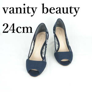 MK0119*vanitybeauty*ヴァニティビューティ*レディースオープントゥパンプス*24cm*ネイビー