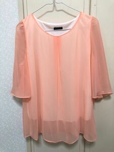 シフォンブラウス　半袖ブラウス TOPS サイズM オレンジ色