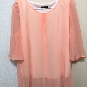 シフォンブラウス 半袖ブラウス TOPS サイズM オレンジ色