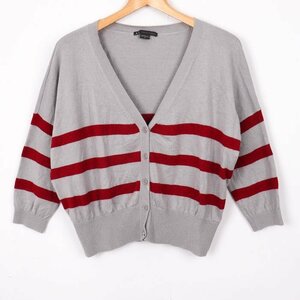 アルマーニエクスチェンジ カーディガン 七分袖 Vネック ボーダー トップス レディース S/Pサイズ グレー ARMANI EXCHANGE