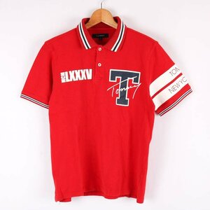 トミーヒルフィガー ポロシャツ ゴルフウエア ロゴ 半袖 無地 トップス コットン100% メンズ Lサイズ レッド TOMMY HILFIGER