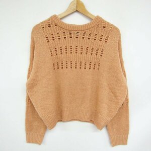  As Know As Pinky long sleeve knitted mesh round neck tops lady's * size Brown AS KNOW AS PINKY