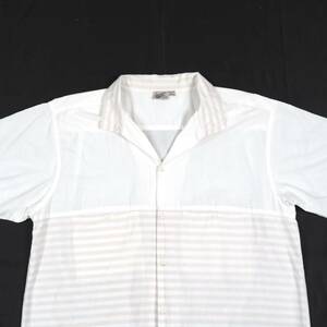 90s Levi's【2way】オープンカラーシャツ L ポリエステル/コットン ボーダー柄 スタンドカラー ビンテージ 半袖シャツ 80s