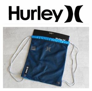 【Hurley ハーレー ／未使用】ROLL CINCH SACK 巾着リュック 体操着 スポーツ マリンバッグ ／HZQ014426NS／ブルー ブラック／2W000046