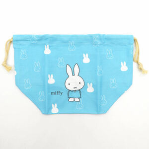 miffy ミッフィー　ランチ巾着　（ライトブルー）　お弁当袋　お弁当入れ　巾着袋　うさぎ　日本製　綿100％