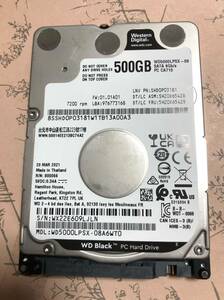 【WD】WD5000LPSX／Western Digital 2.5インチHDD／500GB／WD Black／ハードディスク累積使用16時間