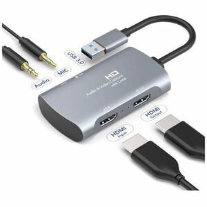 HDMI キャプチャーボード USB3.0 30fps ストリーミングと録画 Switch PS4 Xbox Wii U Webcam対応、遅延なしHDMIパススルー/HDCP、ウルトラ