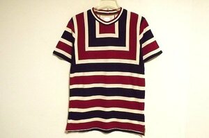 N5876:paulsmith(ポールスミス）変則ボーダー柄鹿の子Tシャツ/アイボリ×紺×バーガンディ/S：35