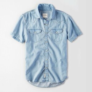 * アメリカンイーグル 半袖シャツ AE Short Sleeve Denim Western Shirt M / Wash Blue *