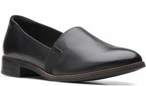 送料無料 Clarks 24.5cm ミニマル ローファー フラット サイド ゴア サンダル レザー 軽量 ソフト ソール ストラップ ウエッジ at40