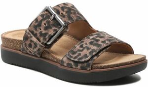  бесплатная доставка Clarks 25.5cm скользящий сандалии липучка Leopard каблук кожа легкий soft подошва ремешок Wedge Flat at41