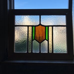 8s-1215 アンティークステンドグラス 吹きガラス/幾何学柄/格子柄/上下使い可 1920年代英国製/イギリス製